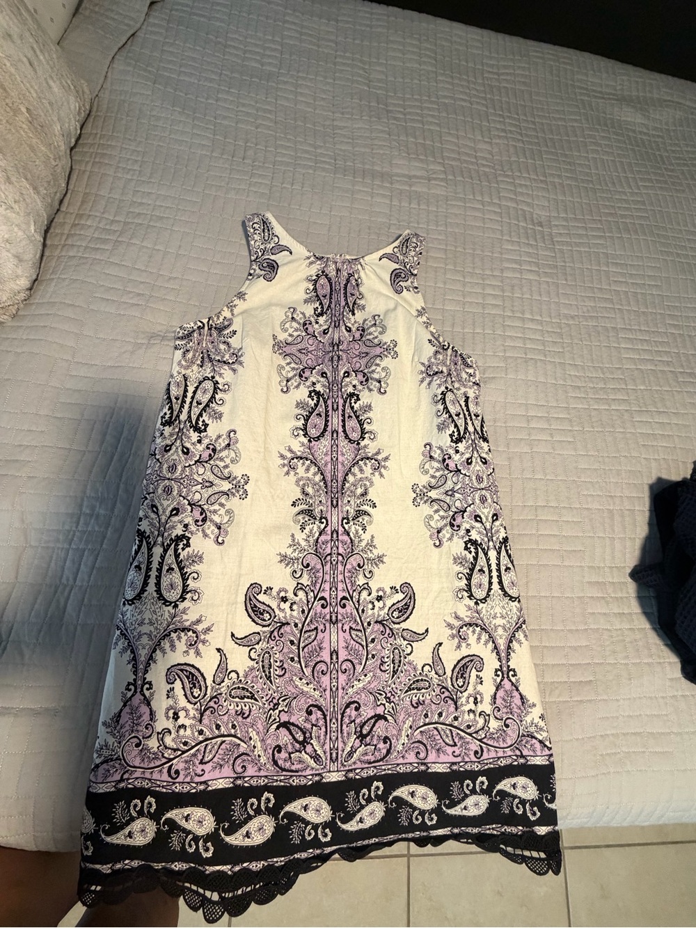 Loft Linen Blend Lace Trim Sheath Dress Sleeveless Round Neck
